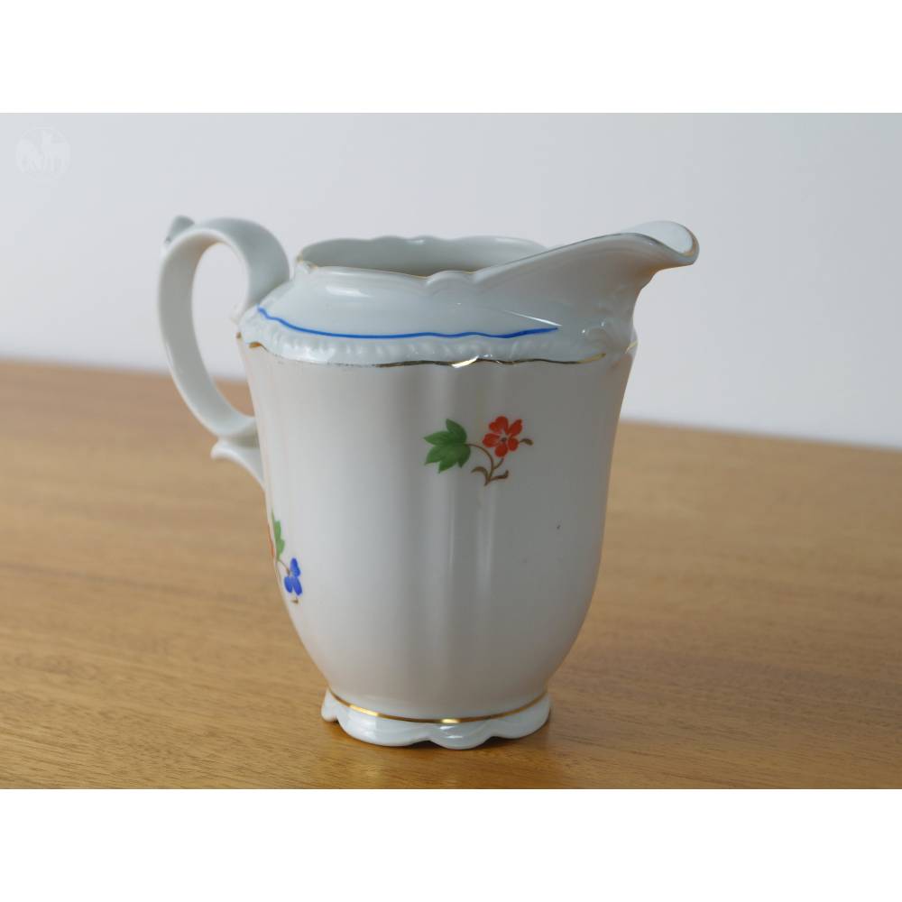Sahnekännchen Milchkännchen kleiner Krug 350 ml weißes Porzellan Streubumen und Goldrand kleine Sauciere Bavaria Schuman