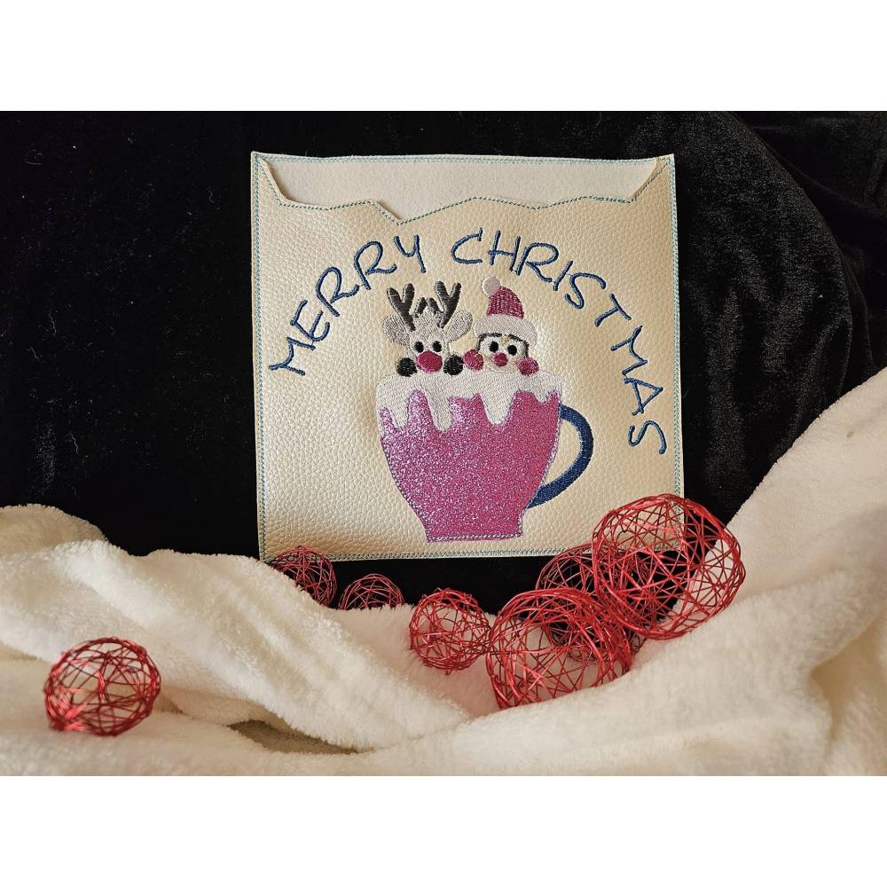 Schokohülle Tasse Weihnachtsmann und Rentier 20x20 cm Bild 5