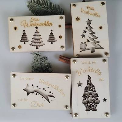 Weihnachtliche Geschenkkarten für Gutscheine Geld oder persönliche Briefe Holzkarte Weihnachten Nikolaus