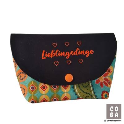 Kosmetiktasche Schminktasche Kulturtasche Lieblingsdinge mit Herzchen Tasche kleines Täschchen schwarz türkis orange