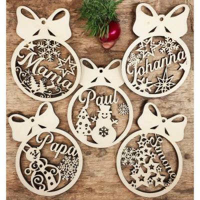 Weihnachtskugel personalisiert | Christbaumkugel mit Namen personalisiert | Baumschmuck aus Holz | Holz Weihnachtsschmuc