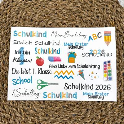 Kerzentattoo EINSCHULUNG, A5, blau, Wasserschiebefolie, Kerzenfolie, Kerzensticker, , Schulkind, Schule