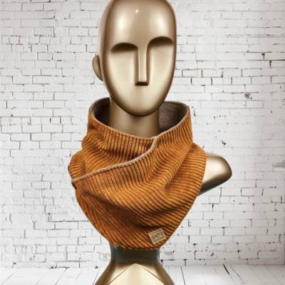 Halswärmer aus Softcord braun / senf und Alpenfleece grau Wickelschal