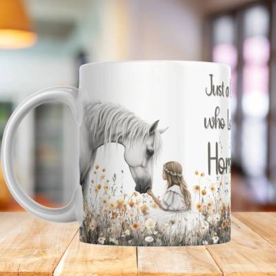 Pferdeliebe Pferd Mädchen Blumenwiese  Tasse Kaffeetasse  11 oz ca 330 ml