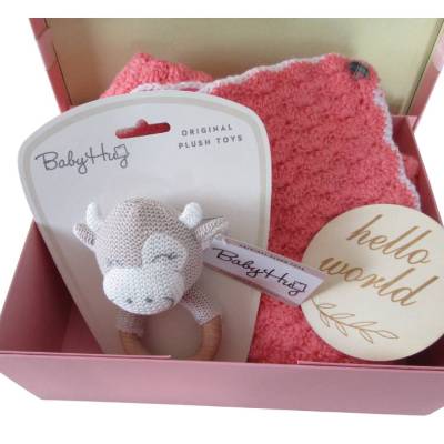 Baby Geschenkset zur Geburt - Babydecke, Greifling, rosa