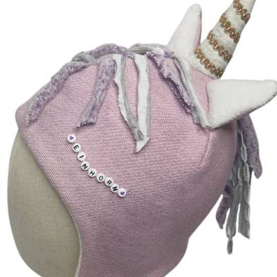 Einhorn Kinder-Mütze Mädchen – Handgemachte, warme Mütze für kleine Einhorn-Fans, Einzelstück, Kopfumfang 52-54 cm