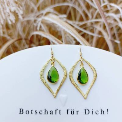 Ohrringe aus gebürstetem Messing "Ein Tropfen Grün"