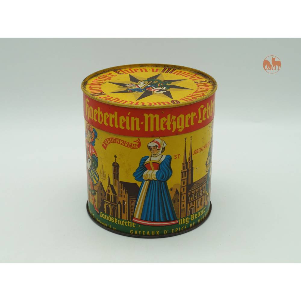 Vintage Blechdose mit Deckel Nürnberger Lebkuchen Keksdose runde Weihnachtsdose Vintage Keks Box Heberlein Metzger