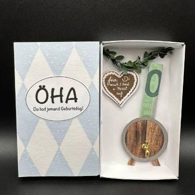 Witziges Geldgeschenk bayrisch – Originelle Geschenkbox mit Fass & Herz