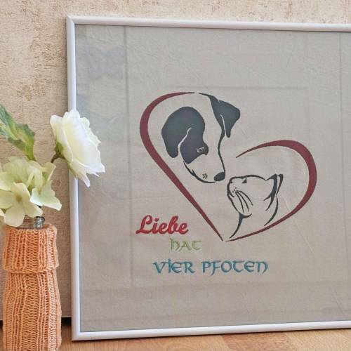 Stickdatei Hund Katze Herz Set 14x14,20x20,20x26 cm