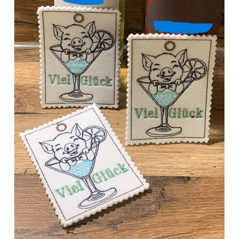 Anhänger viel Glück 10x10 cm Schweinchen Bild 1