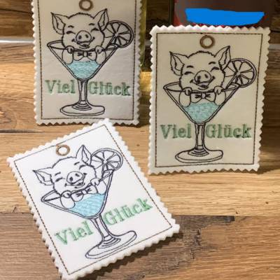 Anhänger viel Glück 10x10 cm Schweinchen
