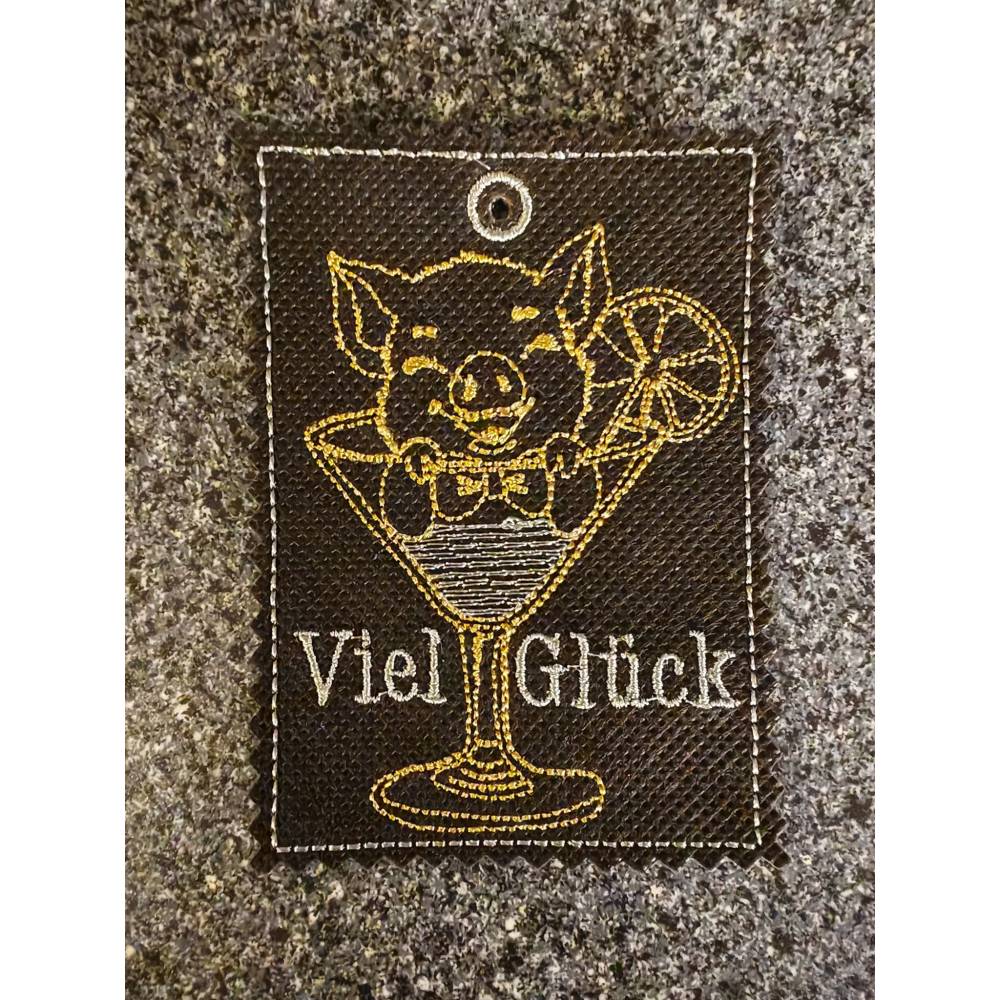 Anhänger viel Glück 10x10 cm Schweinchen Bild 2
