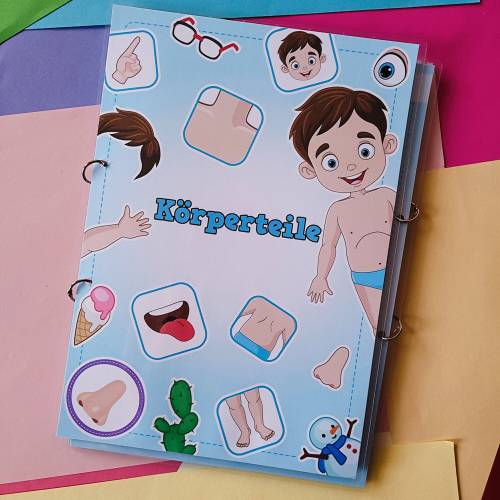 Busy Book Deutsch – Montessori Spielbuch für Kinder, Körperteile Lernen, Motorik, Handmade, A4