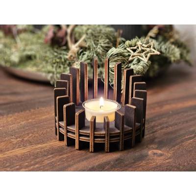 Sunray - Geometrischer Spiral Teelichthalter aus Holz, moderner Kerzenständer, Schattenspiel Dekoration, Adventsdeko, sk