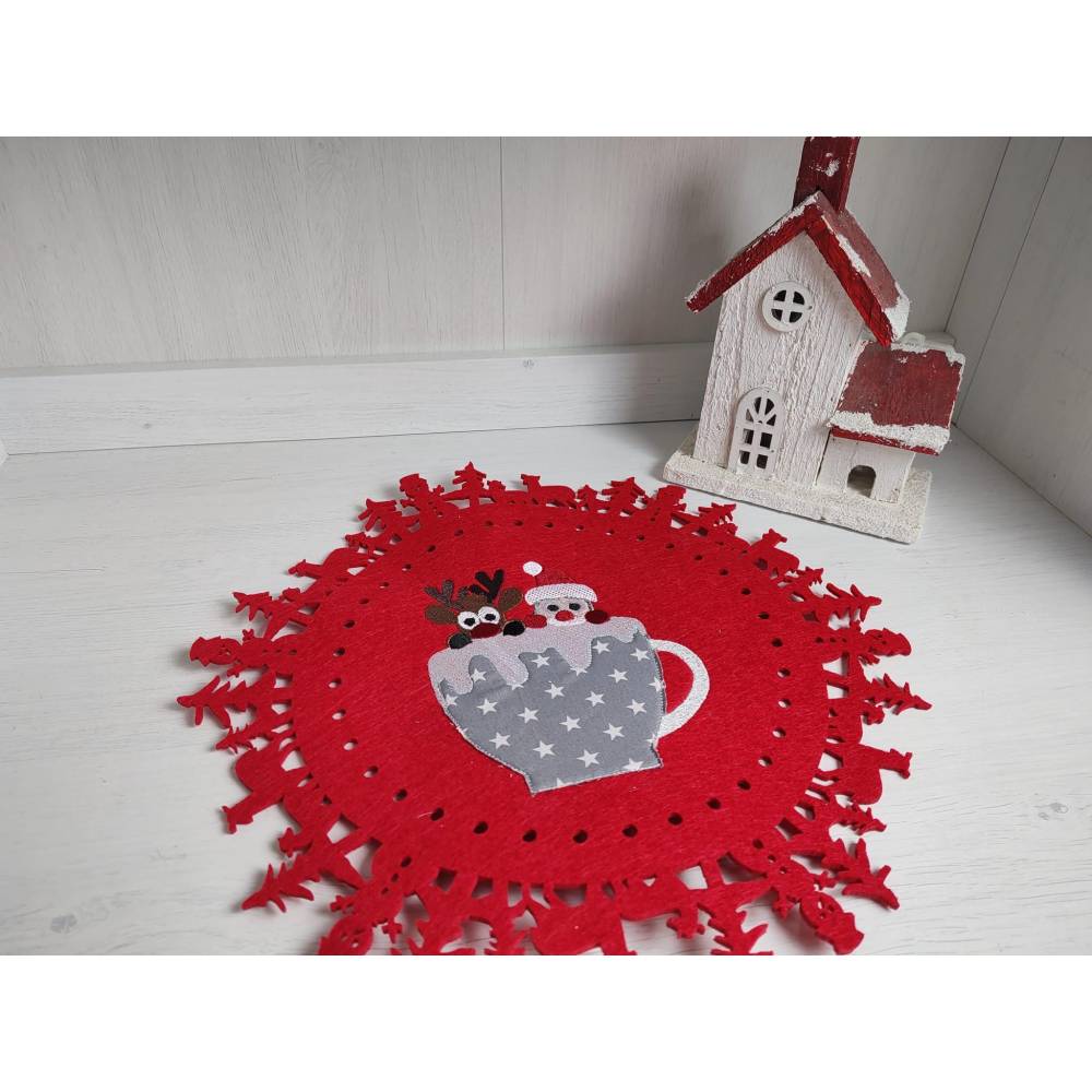 Stickdatei Tasse mit Weihnachtsmann und Rentier Aplikation und Vollstick Variante in 13x18,20x20,20x26 cm Bild 6