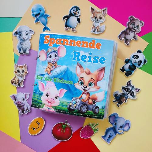 Spannende Reise – Busy Book Deutsch, Montessori Spielbuch für Kinder, Handgemachtes Quiet Book mit Tierfiguren, Motorik & Lernen