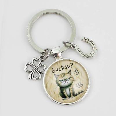 Schlüsselanhänger Mürrische Katze Personalisierbar Grumpy Kater Kitten Kätzchen Glücksbringer Glück Geschenk
