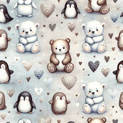 Baumwolljersey Pinguin Bär zartes beige-hellblau Oeko-Tex Standard 100(1m/15,-€)
