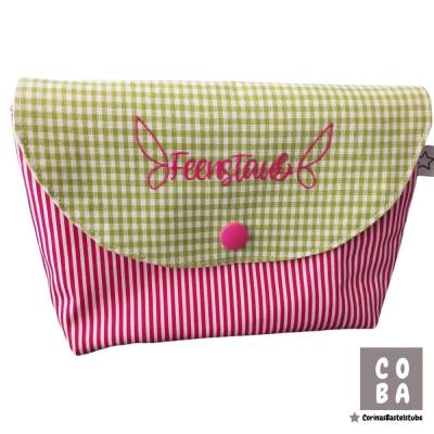 Kosmetiktasche Schminktasche Kulturtasche Feenstaub Tasche kleines Täschchen grün weiß pink