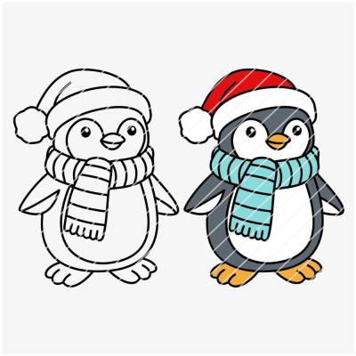 Plotterdatei „Niedlicher Pinguin mit Mütze und Schal“ – Für Kleidung, Fensterbilder und Karten