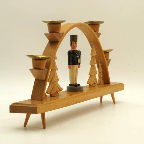 Schwibbogen Erzgebirge Mid Century Holz & Messing für 4 kl. Kerzen vintage Weihnachtsdeko Bergmann Kerzenhalter Advent