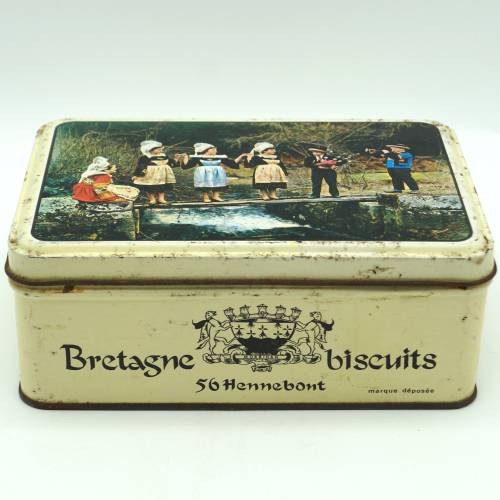 Französische Folklore Blechdose Keksdose Blechschachtel Bretagne biscuits Deckeldose Küchendeko Morbihan Hennebont