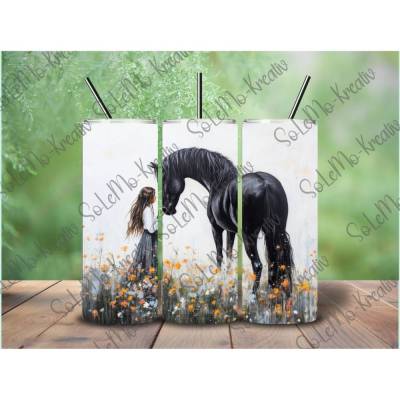 Schwarzes Pferd Mädchen Blumenfeld PNG Datei für wrap Tumbler 20OZ Skinny  Download