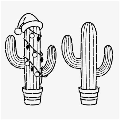 Plotterdatei „Kaktus mit Weihnachtsdeko“ – SVG, DXF, PNG, PDF für DIY-Kreativprojekte