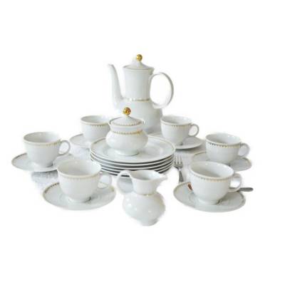Vintage Kaffeeservice Seltmann Weiden Porzellan Weiß Goldrand 70er 21-teilig