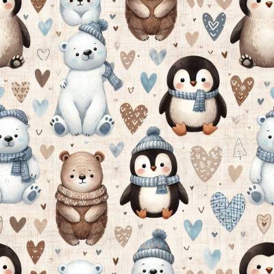 Baumwolljersey Pingu und seine Freunde creme Oeko-Tex Standard 100(1m/15,-€)