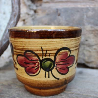 Blumentopf Übertopf Handbemalt Blumen Dekor Keramik 60er 70er Jahre