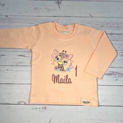 Geburtstagsshirt mit Motiv Giraffe und Wunschnamen I personalisiertes Shirt zum Geburtstag Mädchen I Geschenkidee Geburt