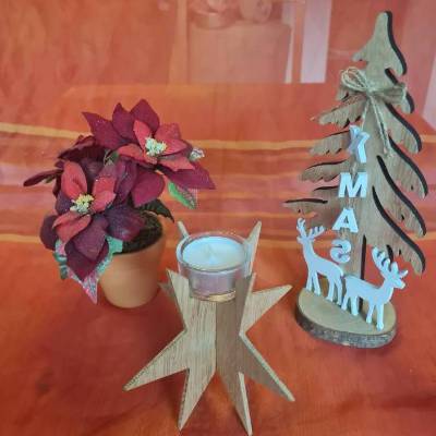 Adventstern Eichenholz mit Teelichthalter