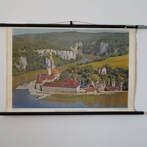 Vintage Schulkarte Wandkarte Donaudurchbruch bei Kloster Weltenburg Lehrtafel Schulwandbild Rollkarte 60er Westermann