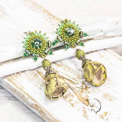 lässige beadwork ohrringe, weihnachtsgeschenk, keramik, glasperlen, grün