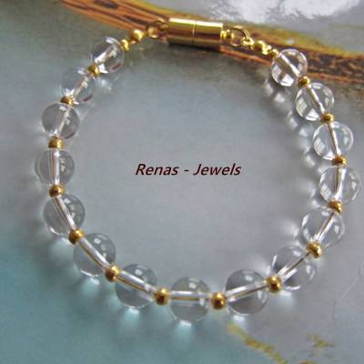 Bergkristall Armband Edelsteinarmband Edelstein Perlen weiß / durchsichtig goldfarben