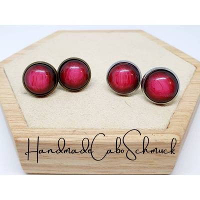 12mm Cabochon Ohrringe rot weinrot dunkelrot – Edelstahl oder Bronze – Handmade Schmuck