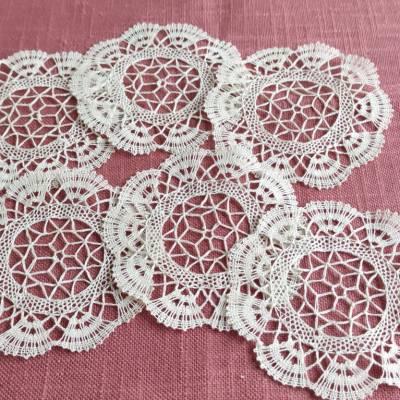 VINTAGE 6er Set Klöppeldeckchen - 80er - Erzgebirge - 12 cm - Glasuntersetzer