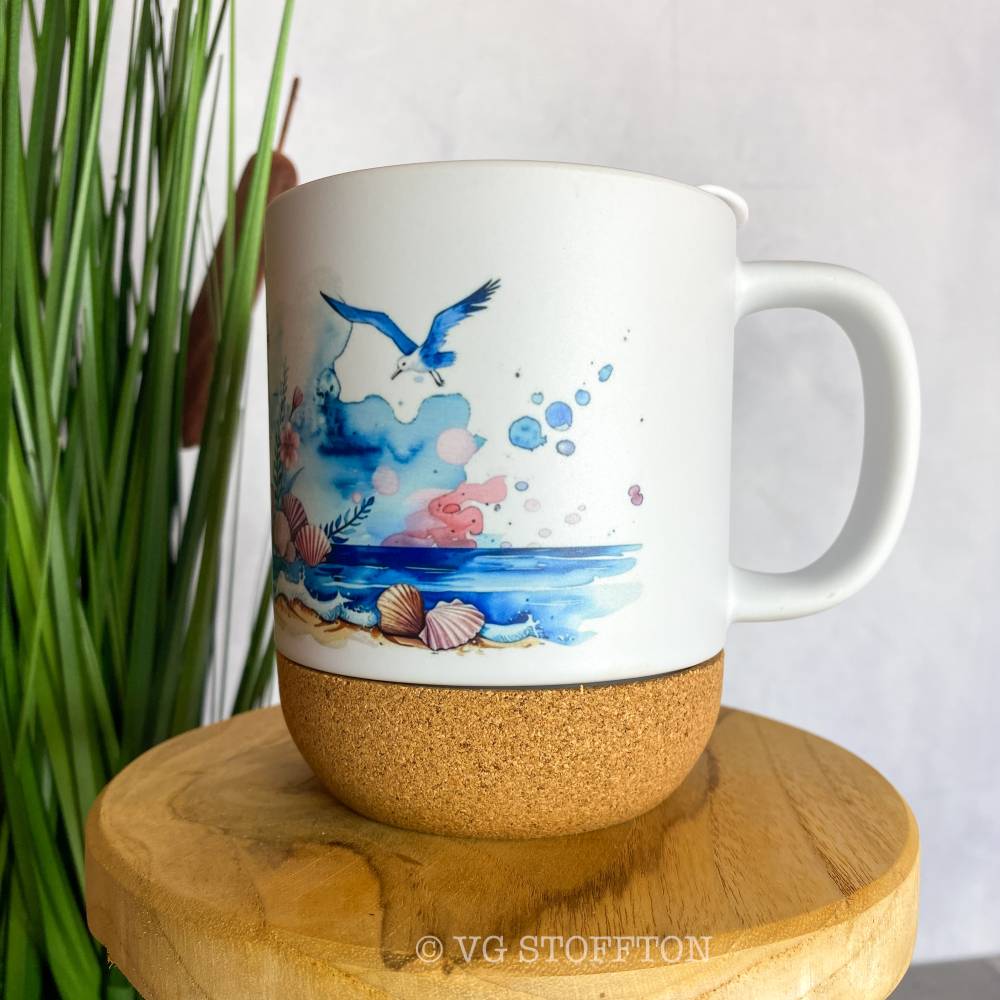 Tasse mit Korkboden Leuchtturm & Meer | Maritime Tasse 300 ml | Kaffeetasse Küste