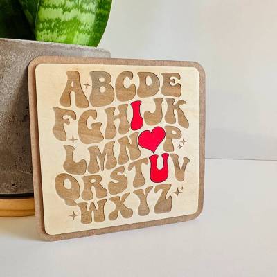 Holz-Karte ABC - Valentinstag - Liebe - ich liebe dich