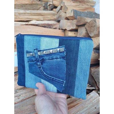 Jeans-Upcycling Mäppchen/Kosmetiktasche blau