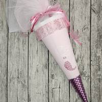 Schultüte Meerjungfrau aus Stoff / 70cm für Mädchen I Mittelteil rosa I mit Spitze rosa