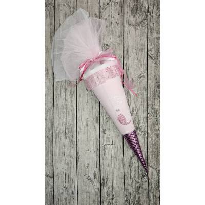 Schultüte Meerjungfrau aus Stoff / 70cm für Mädchen I Mittelteil rosa I mit Spitze rosa