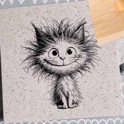 Fluffy Cat - Niedliche Katze - Tierstempel aus hochwertigem Holz in verschiedenen Größen | 1255