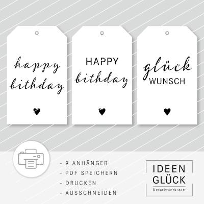 9 Geschenkanhänger zum Geburtstag | Gratulation | Anhänger | Druckvorlage A4 | Ausdruck | Download | PDF Vorla