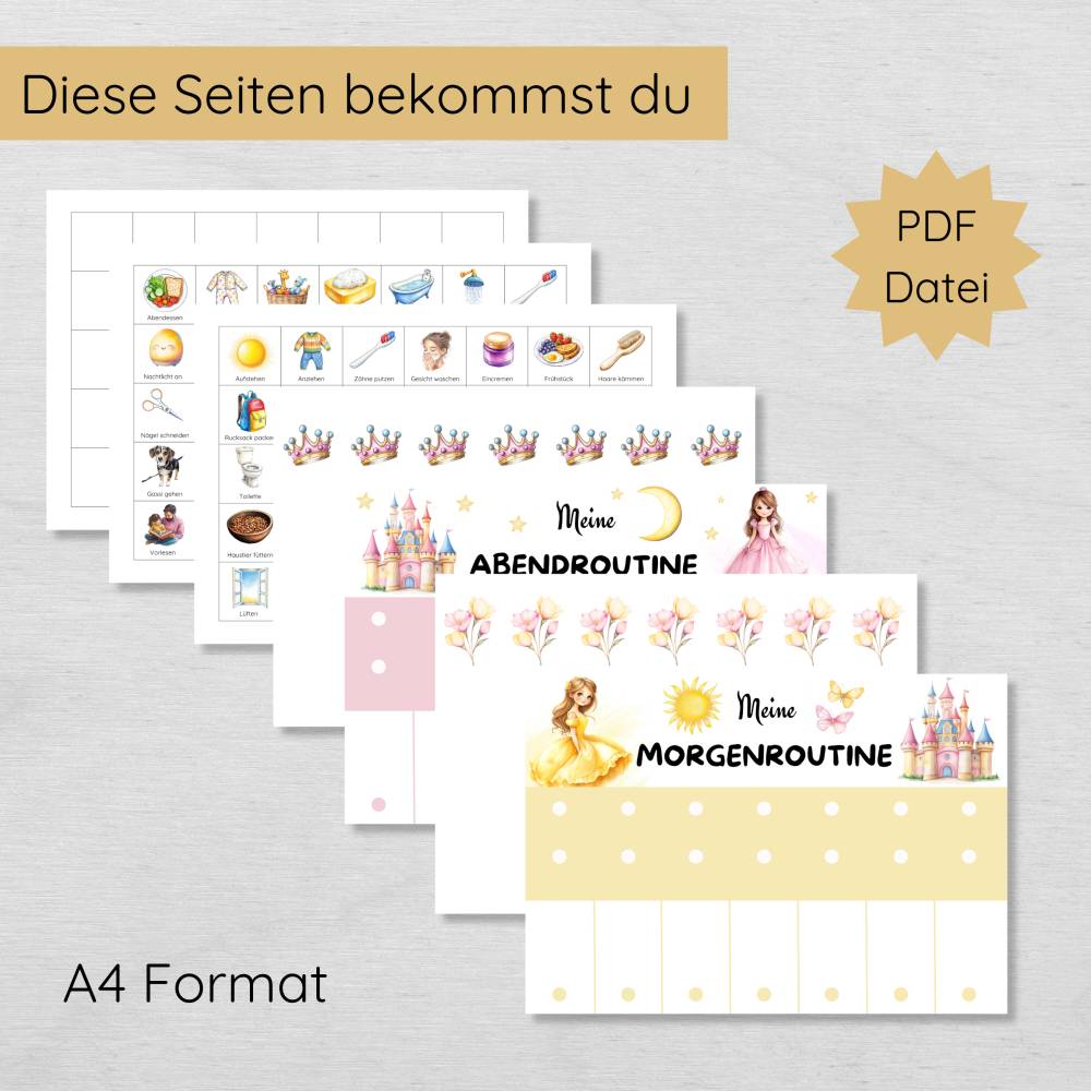 Princesse Routine Prinzessin Morgenroutine und Abendroutine Plan für Kinder zum ...