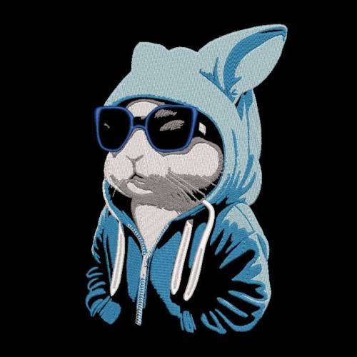 Maschinen Stickdatei Osterhase cool Color Lichteffekt – Hase mit Sonnenbrille & Hoodie 12,5 cm Höhe