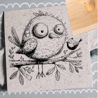 Filigraner Vogel mit Küken - Niedliche Vögel - Tierstempel aus Holz in verschiedenen Größen | 1221