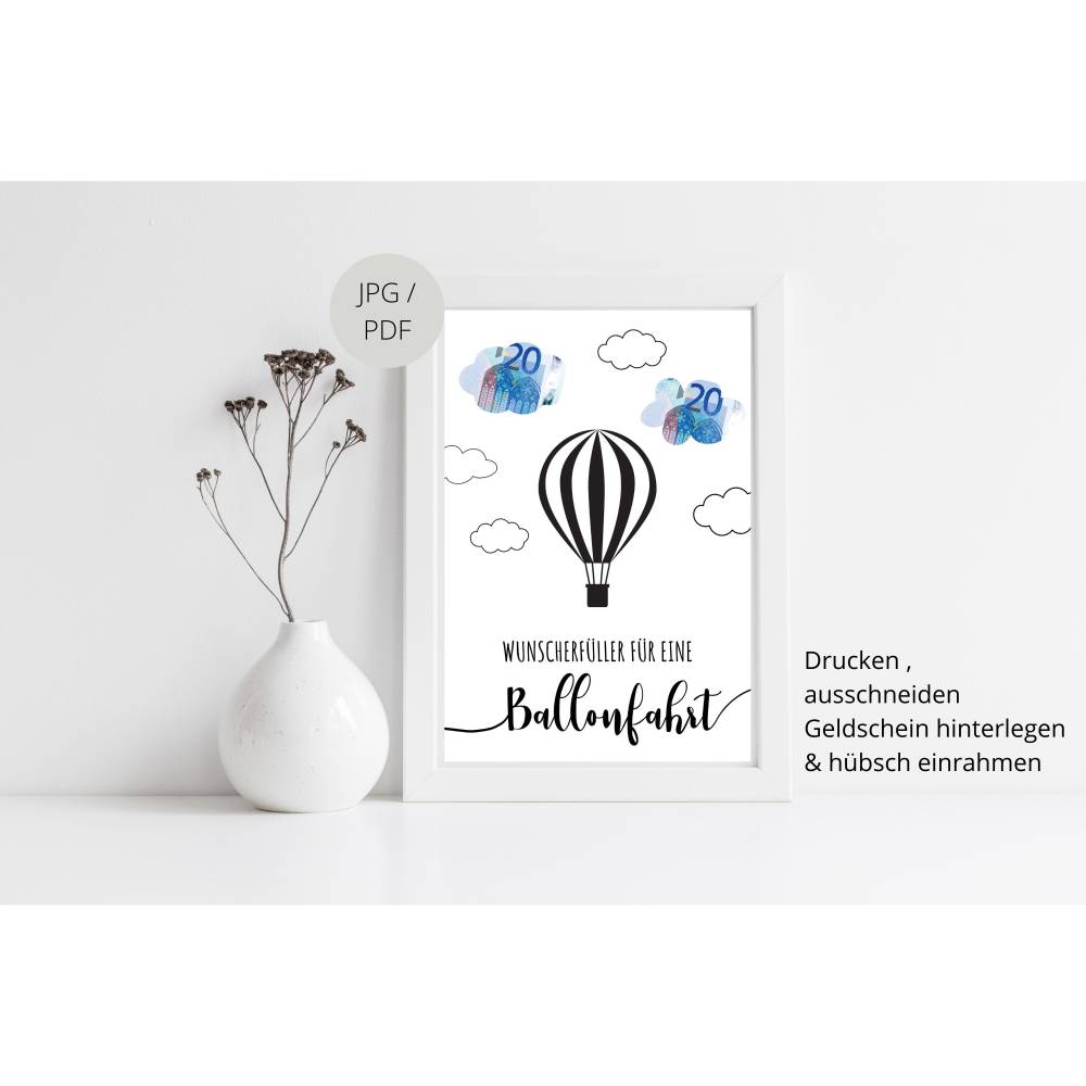 Geldgeschenk Geburtstag | persönliches Geburtstagsgeschenk Heißluftballonfahrt | Geschenk Ballonfahrt Vorlage Bild 1